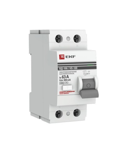УЗО ВД-100 2P 63А 300мА тип AC эл-мех  PROxima (elcb-2-63-300-em-pro). Выключатель дифференциального тока (УЗО). EKF в Петрозаводске