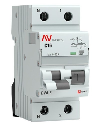 DVA-6 1P+N 16А (C) 30мА (AC) 6кА  AVERES (rcbo6-1pn-16C-30-ac-av). Автоматический выключатель дифференциального тока. EKF в Петрозаводске