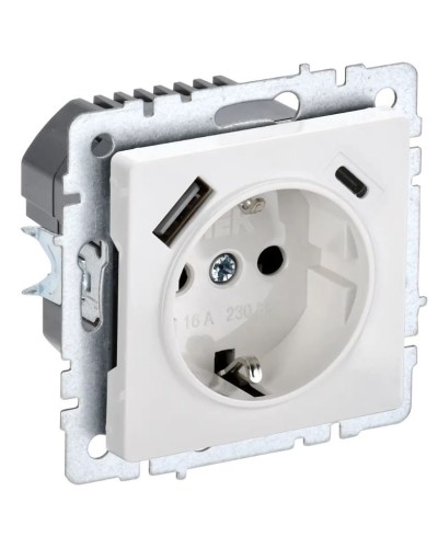 Розетка с з/к с USB A+C 18Вт РЮш11-1-БрБ белый BRITE (BR-R14-16-U22-018-K01). Розетка с заземлением с защитными шторками, 18Вт. IEK в Петрозаводске