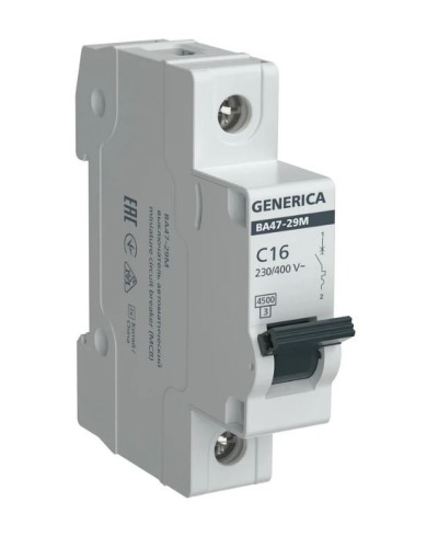 GENERICA ВА47-29М 1P C 16А 4,5кА (MVA21-1-016-C-G). Автоматический выключатель. IEK в Петрозаводске