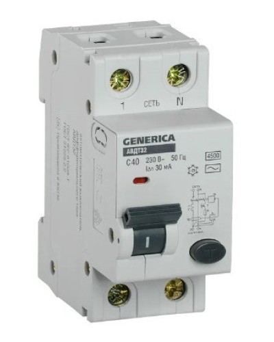 GENERICA АВДТ 32 C40 2Р 30мА (MAD25-5-040-C-30). Автоматический выключатель дифференциального тока. IEK в Петрозаводске