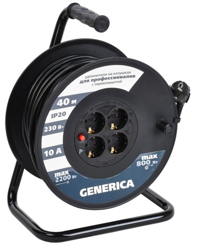 УК40 4 места 2P+PE, 40м GENERICA (WKP10-10-04-40-G). Удлинитель на катушке с термозащитой, 3х1,0кв.мм. IEK в Петрозаводске
