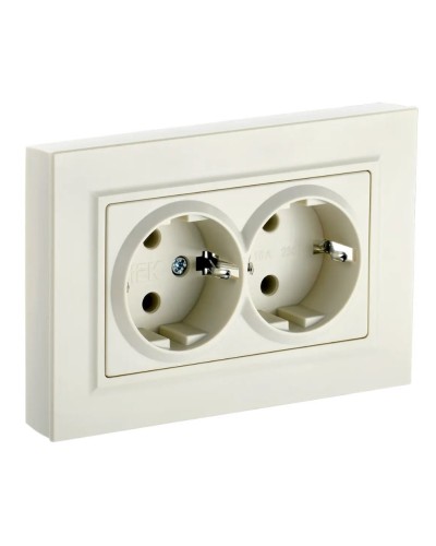 Розетка 2-местная с з/к РС12-3-БрКр бежевый BRITE (BR-R21-16-K10-F). Розетка с заземлением без защитных шторок в сборе. IEK в Петрозаводске