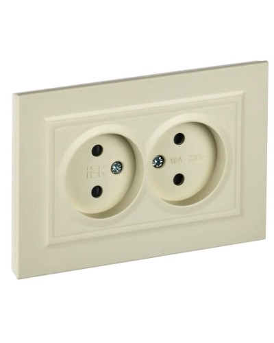 Розетка 2-местная без з/к РСш12-2-БрКр бежевый BRITE (BR-R23-10-K10-F). Розетка без заземления с защитными шторками в сборе. IEK в Петрозаводске