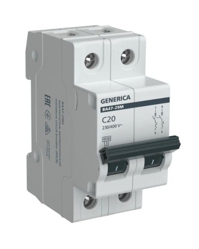 GENERICA ВА47-29М 2P C 20А 4,5кА (MVA21-2-020-C-G). Автоматический выключатель. IEK в Петрозаводске