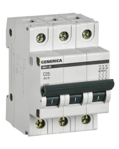 GENERICA ВА47-29 3P C 25А 4,5кА (MVA25-3-025-C). Автоматический выключатель. IEK в Петрозаводске