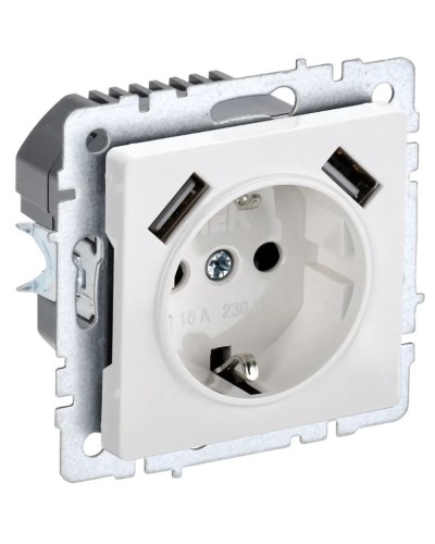 Розетка с з/к с USB A+A 3,1А РЮш10-2-БрБ белый BRITE (BR-R14-16-U21-D31-K01). Розетка с заземлением с защитными шторками, 3,1А. IEK в Петрозаводске