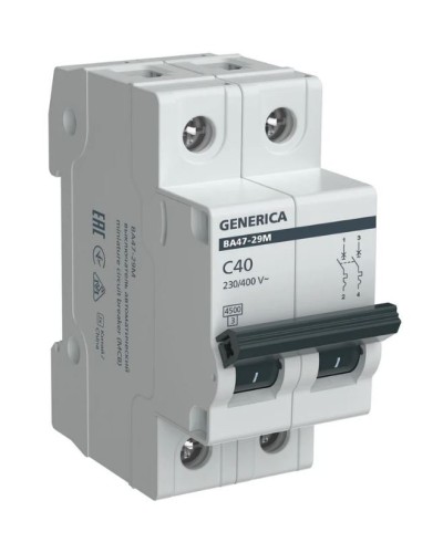 GENERICA ВА47-29М 2P C 40А 4,5кА (MVA21-2-040-C-G). Автоматический выключатель. IEK в Петрозаводске