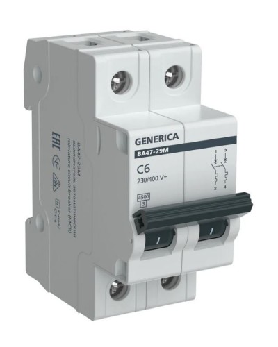 GENERICA ВА47-29М 2P C 6А 4,5кА (MVA21-2-006-C-G). Автоматический выключатель. IEK в Петрозаводске