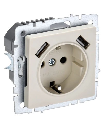 Розетка с з/к с USB A+A 3,1А РЮш10-2-БрКр бежевый BRITE (BR-R14-16-U21-D31-K10). Розетка с заземлением с защитными шторками, 3,1А. IEK в Петрозаводске