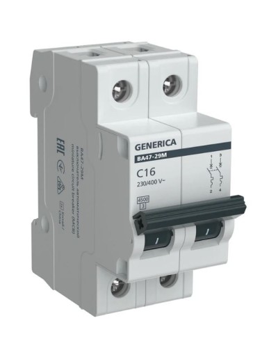 GENERICA ВА47-29М 2P C 16А 4,5кА (MVA21-2-016-C-G). Автоматический выключатель. IEK в Петрозаводске