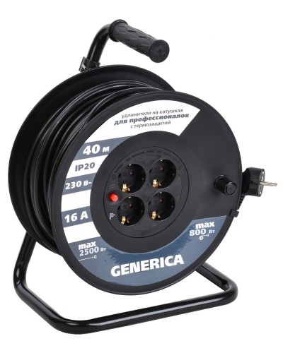 УК40 4 места 2P+PE, 40м GENERICA (WKP20-16-04-40-G). Удлинитель на катушке с термозащитой, 3х1,5кв.мм. IEK в Петрозаводске