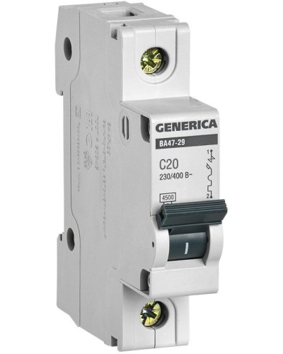 GENERICA ВА47-29 1P C 20А 4,5кА (MVA25-1-020-C). Автоматический выключатель. IEK в Петрозаводске