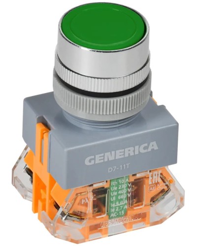Кнопка D7-11T d=22мм зеленая GENERICA (BBT50-11T-3-21-K06-G). Кнопка управления с фиксацией. IEK в Петрозаводске
