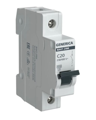 GENERICA ВА47-29М 1P C 20А 4,5кА (MVA21-1-020-C-G). Автоматический выключатель. IEK в Петрозаводске