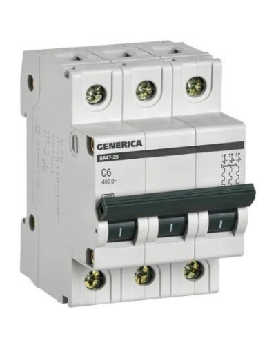 GENERICA ВА47-29 3P C 6А 4,5кА (MVA25-3-006-C). Автоматический выключатель. IEK в Петрозаводске