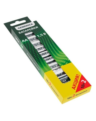 Батарейка Alkaline LR06/AA GENERICA (12 шт) ПРОМО (ABT-LR06-ST-B12-G). Батарейка щелочная. IEK в Петрозаводске