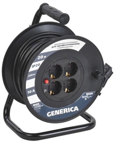 УК20 4 места 2P+PE, 20м GENERICA (WKP10-10-04-20-G). Удлинитель на катушке с термозащитой, 3х1,0кв.мм. IEK в Петрозаводске