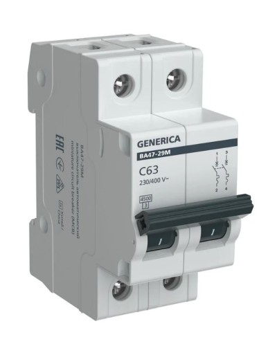 GENERICA ВА47-29М 2P C 63А 4,5кА (MVA21-2-063-C-G). Автоматический выключатель. IEK в Петрозаводске