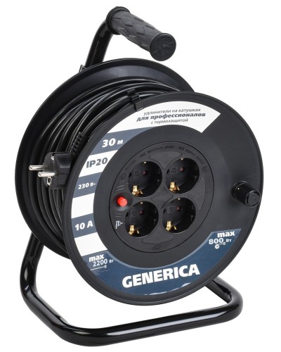УК30 4 места 2P+PE, 30м GENERICA (WKP10-10-04-30-G). Удлинитель на катушке с термозащитой, 3х1,0кв.мм. IEK в Петрозаводске