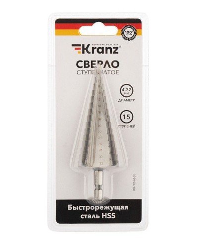 Сверло по металлу ступенчатое 4,0-32,0 мм 102 mm 62 HRC Kranz (KR-12-6603): Сверло по металлу шлифованное в Петрозаводске