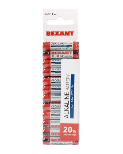 Алкалиновая батарейка AAA/LR03 1,5 V 12 шт. REXANT (30-1011). Элемент питания. Rexant в Петрозаводске