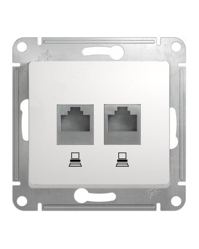 Glossa розетка RJ45+RJ45 2-местная, кат. 5Е, скрытой установки, механизм, белый (GSL000185KK). Розетка компьютерная. Systeme Electric в Петрозаводске