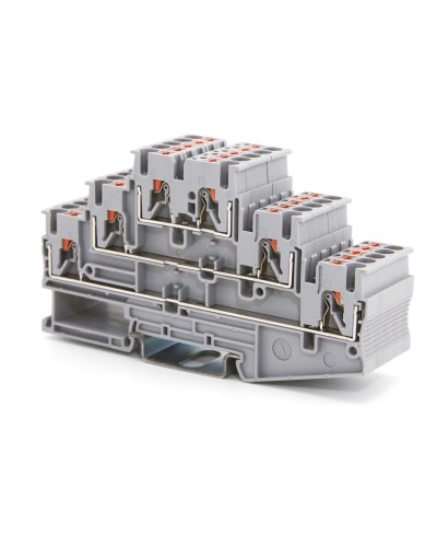 Клемма трехуровневая, зажим push-in, 2.5 кв.мм, синяя (VPR-2.5-3L-BU). Клемма проходная, 6 точки подключения. ДКС в Петрозаводске