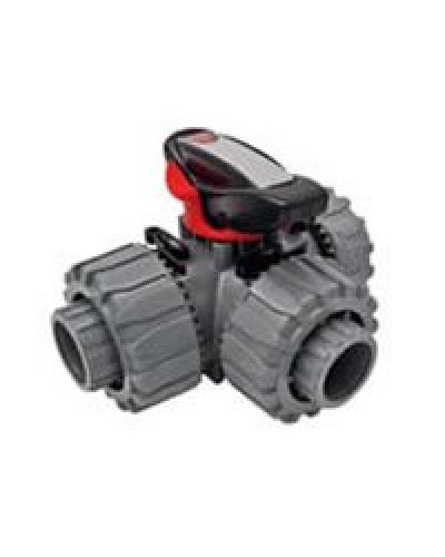 Ecoplast Кран шаровой трехходовой ПВХ D25 (уплотнение TPV, остальное EPDM) с муфтовым окончанием (49448). Кран шаровой, с муфтовым окончанием. Экопласт в Петрозаводске
