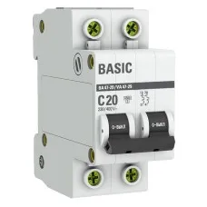 Автоматический выключатель 2P 20А (C) 4,5кА ВА 47-29 Basic (mcb4729-2-20C). Автоматический выключатель. EKF