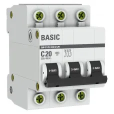 Автоматический выключатель 3P 20А (C) 4,5кА ВА 47-29 Basic (mcb4729-3-20C). Автоматический выключатель. EKF