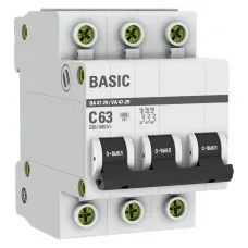 Автоматический выключатель 3P 63А (C) 4,5кА ВА 47-29 Basic (mcb4729-3-63C). Автоматический выключатель. EKF