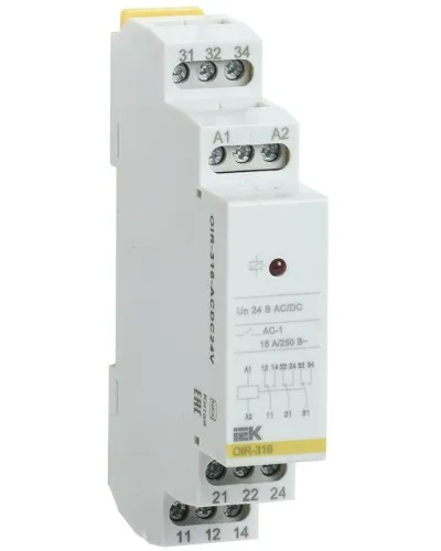 Реле промежуточное модульное OIR 3 контакта 16А 24В AC/DC (OIR-316-ACDC24V). Реле промежуточное модульное. IEK в Петрозаводске