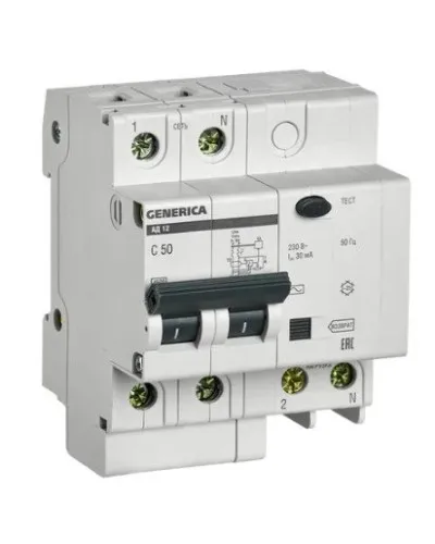 GENERICA АД12 2Р 50А 30мА (MAD15-2-050-C-030). Автоматический выключатель дифференциального тока. IEK в Петрозаводске