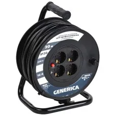 УК30 4 места 2P+PE, 30м GENERICA (WKP20-16-04-30-G). Удлинитель на катушке с термозащитой, 3х1,5кв.мм. IEK