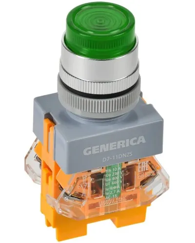 Кнопка D7-11DNZS d=22мм зеленая GENERICA (BBT50-11DNZS-3-11-K06-G). Кнопка управления с подсветкой и фиксацией. IEK в Петрозаводске