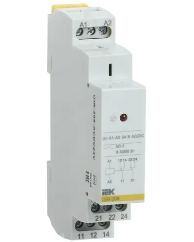 Реле промежуточное модульное OIR 2 контакта 8А 24В AC/DC (OIR-208-ACDC24V). Реле промежуточное модульное. IEK в Петрозаводске