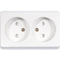 Розетка двойная открытой установки без з/к, бежевый, LK Standard (813601). Розетка без заземляющих контактов с защитными шторками. Экопласт